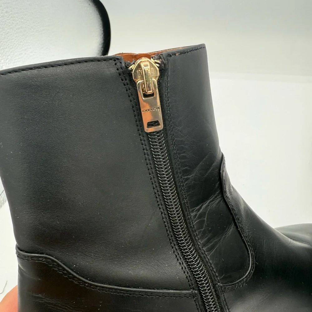 Coach Black Ankle Booties with Gold Zipper - Picture 8 of 10